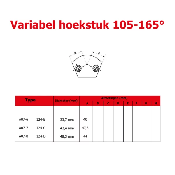 a07 buiskoppeling variabel hoekstuk afmetingen