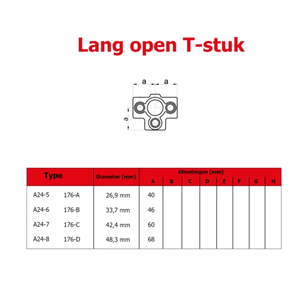 Lang Open T-stuk (type A24) Ø 26,9 mm - Afbeelding 3