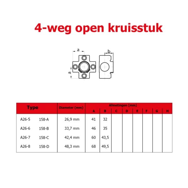 4-weg Open Kruisstuk (type A26) Ø 42,4 mm - Afbeelding 3