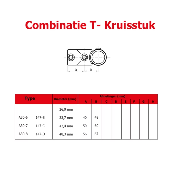 a30 buiskoppeling combinatie t stuk afmetingen