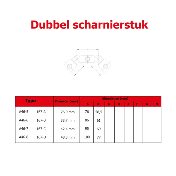 Dubbel Scharnierstuk (type A46) Ø 26,9 mm - Afbeelding 3